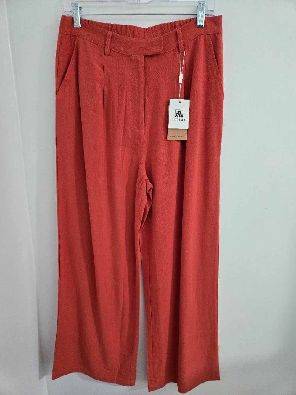 Allimy Earthcore Boho Chic Terracotta Wide Leg Pants Women’s L Elastic Waist NWT